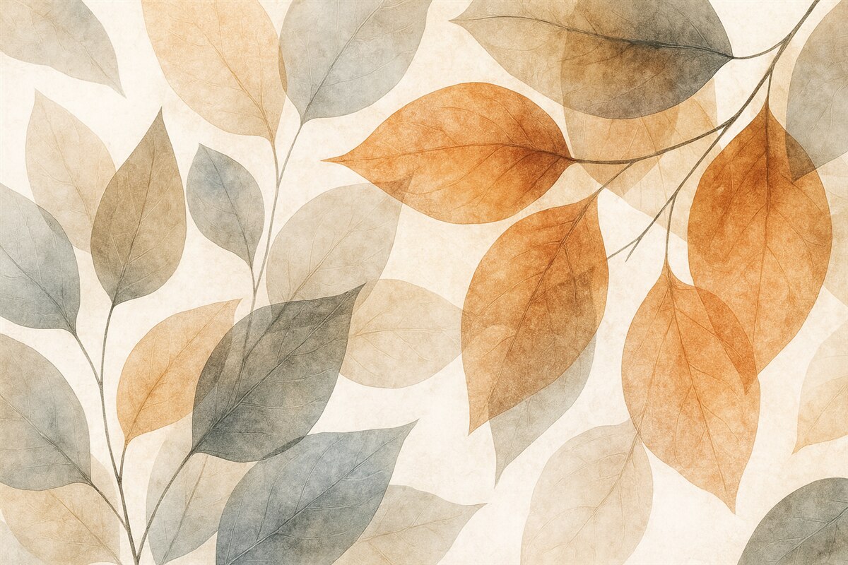 Fototapeta Liście akwarelowe w tonacjach sepii i szarości.