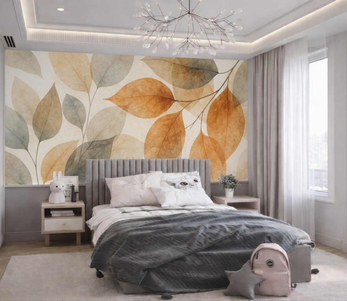 Fototapeta Liście akwarelowe w tonacjach sepii i szarości.