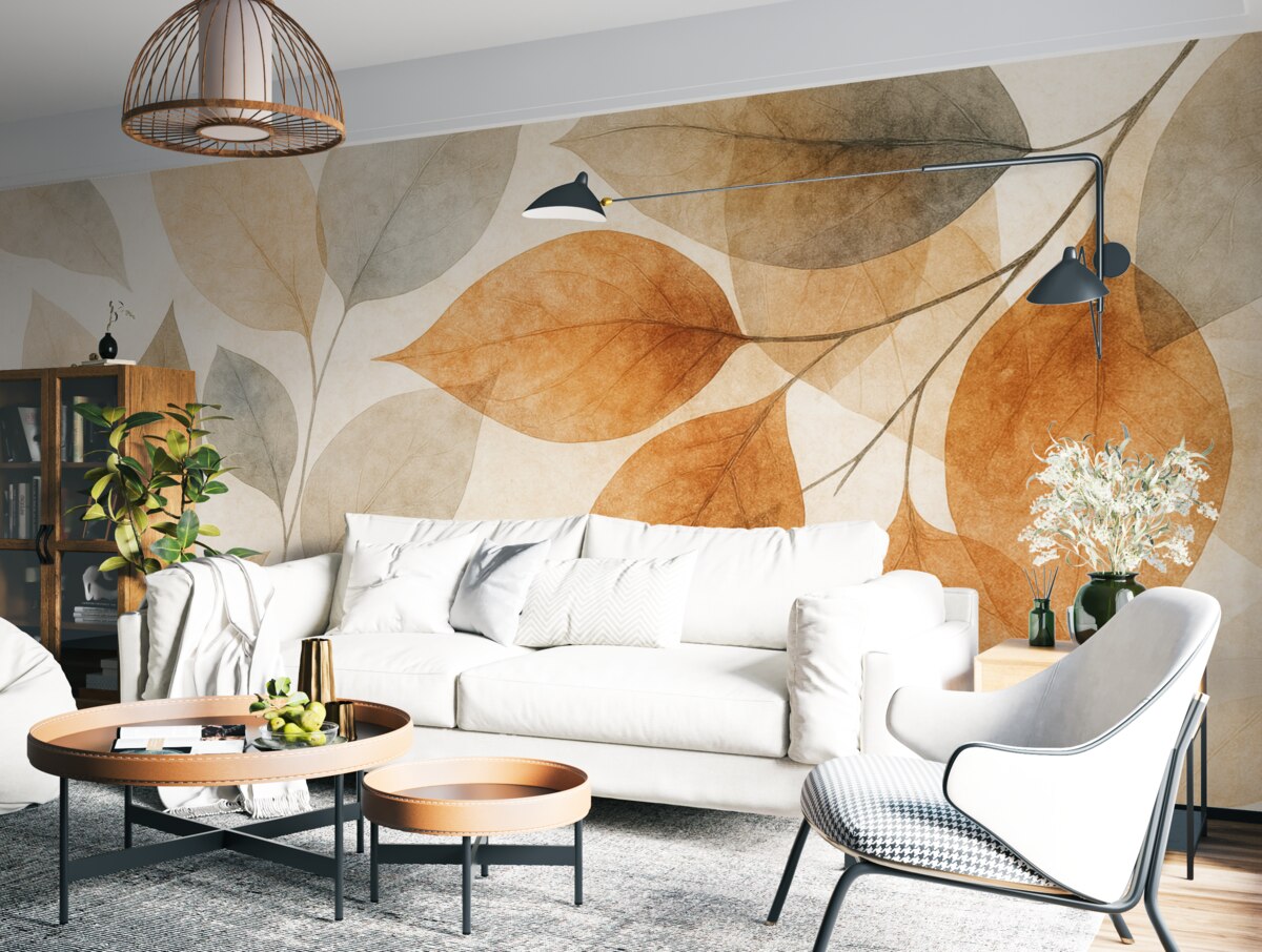 Fototapeta Liście akwarelowe w tonacjach sepii i szarości.