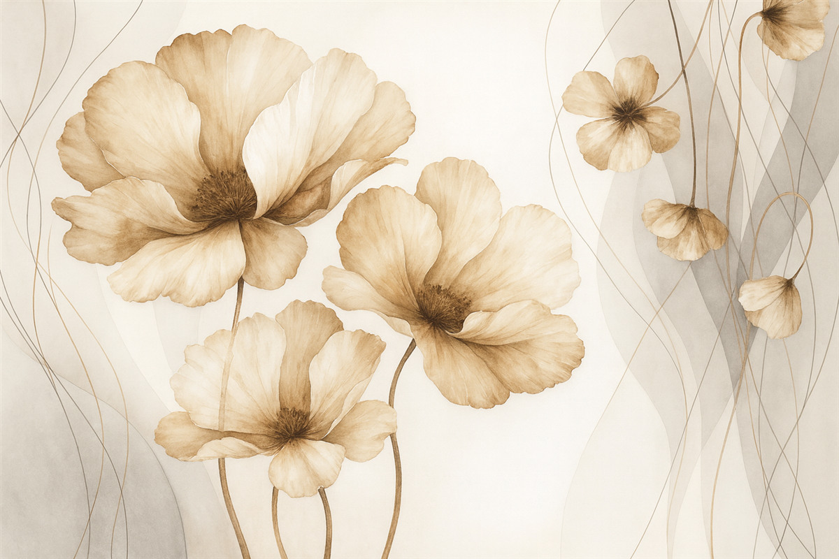 Fototapeta Kwiaty w odcieniach brązowych w technice akwarelowej.