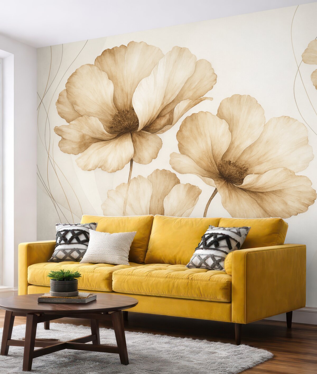 Fototapeta Kwiaty w odcieniach brązowych w technice akwarelowej.