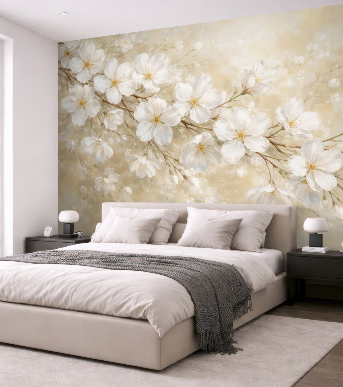 Fototapeta subtelna kwitnąca gałązka moreli w stylu malarstwa olejnego w pastelowych odcieniach