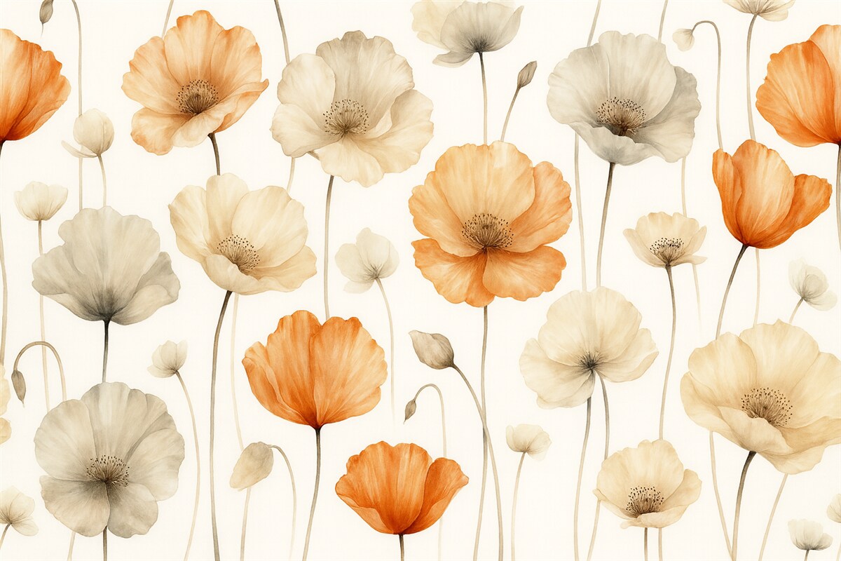 Fototapeta Wzór z kręconymi makami w stylu akwareli.