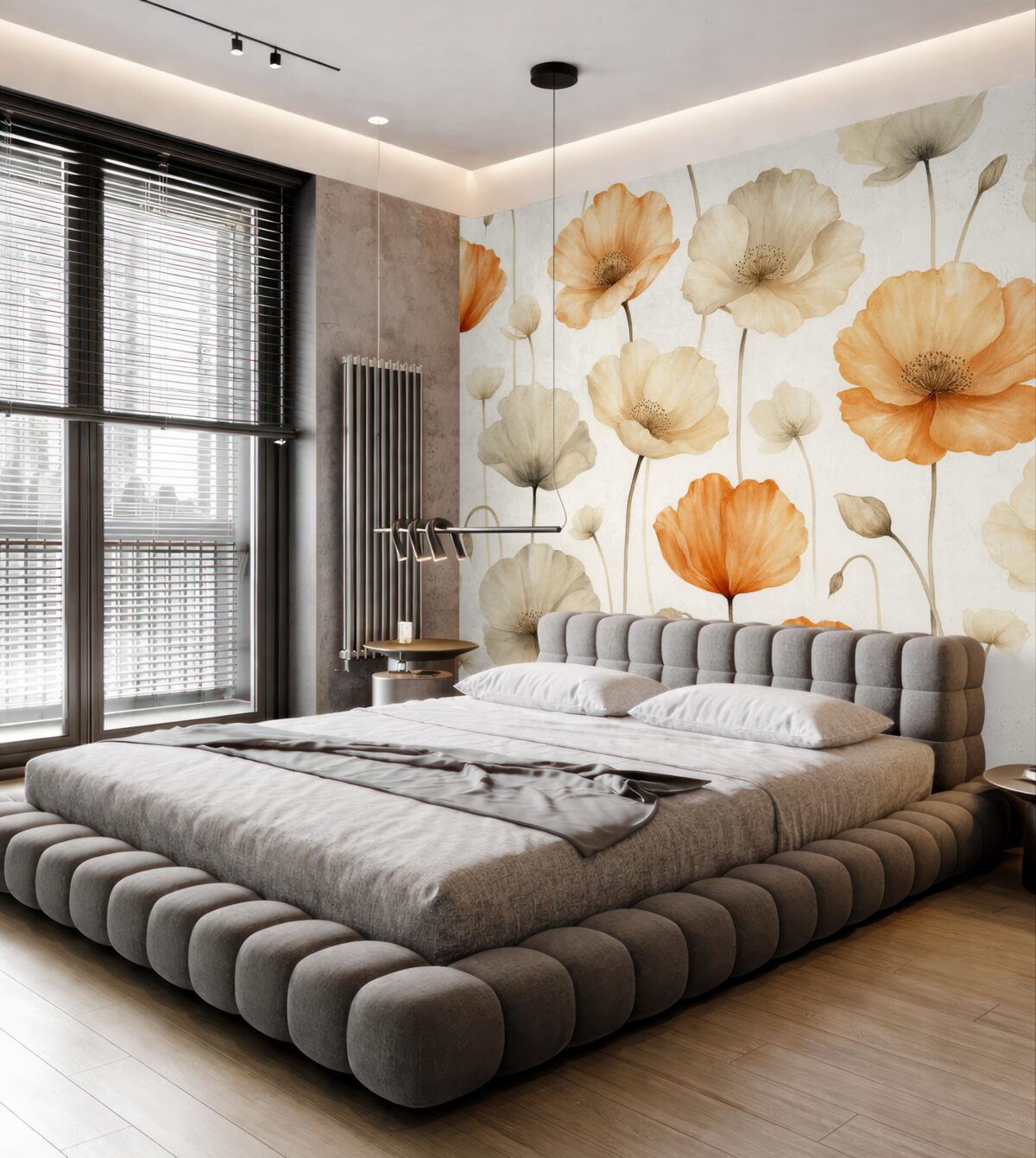 Fototapeta Wzór z kręconymi makami w stylu akwareli.