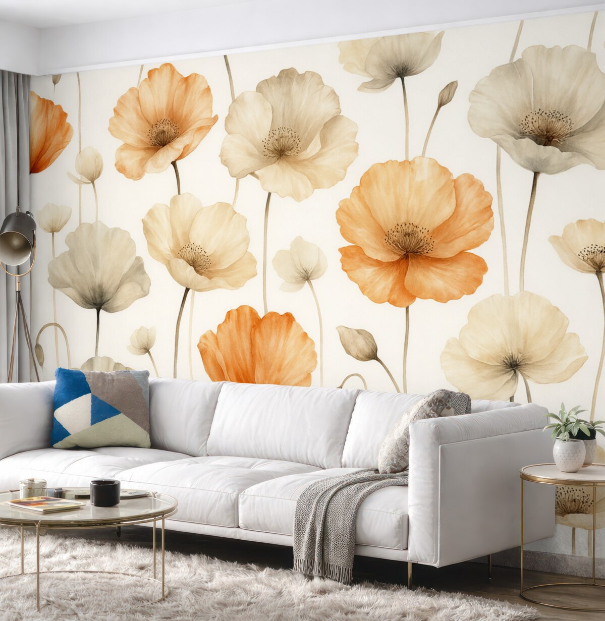 Fototapeta Wzór z kręconymi makami w stylu akwareli.