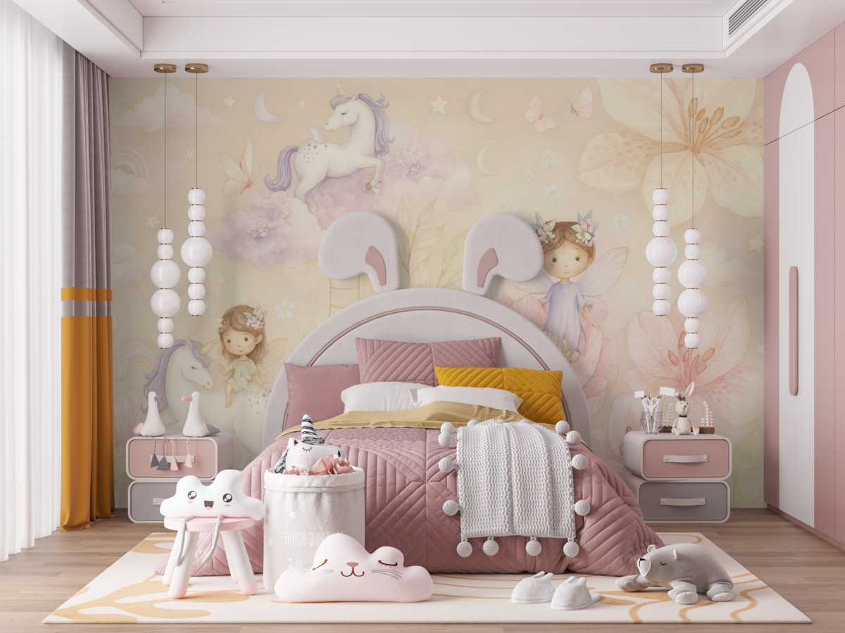 Fototapeta Wróżki i jednorożec.