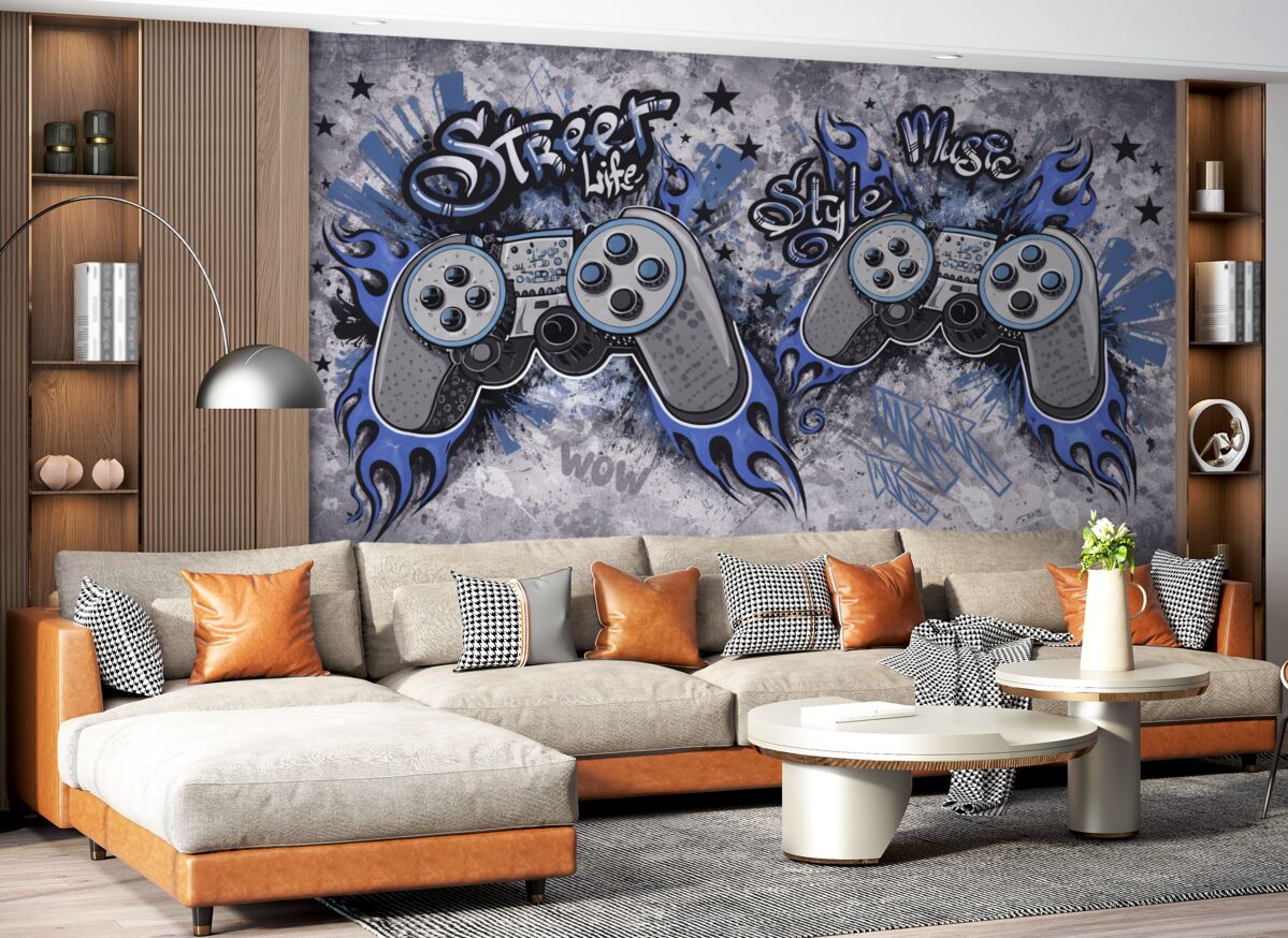 Fototapeta Konsole w stylu sztuki ulicznej na ścianie w stylu grunge.