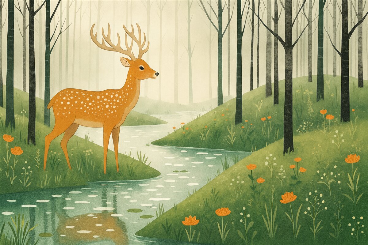 Fototapeta Las wróżek z oleandrami i potokiem.