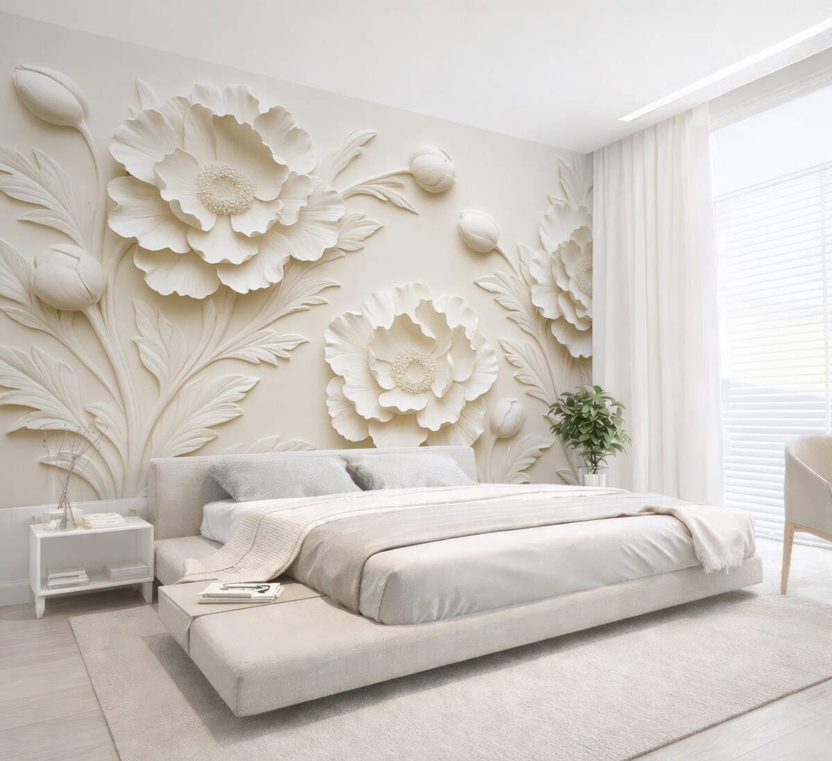 Fototapeta Kwiaty w formie płaskorzeźby w delikatnych odcieniach.