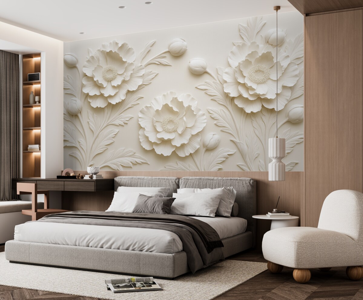 Fototapeta Kwiaty w formie płaskorzeźby w delikatnych odcieniach.