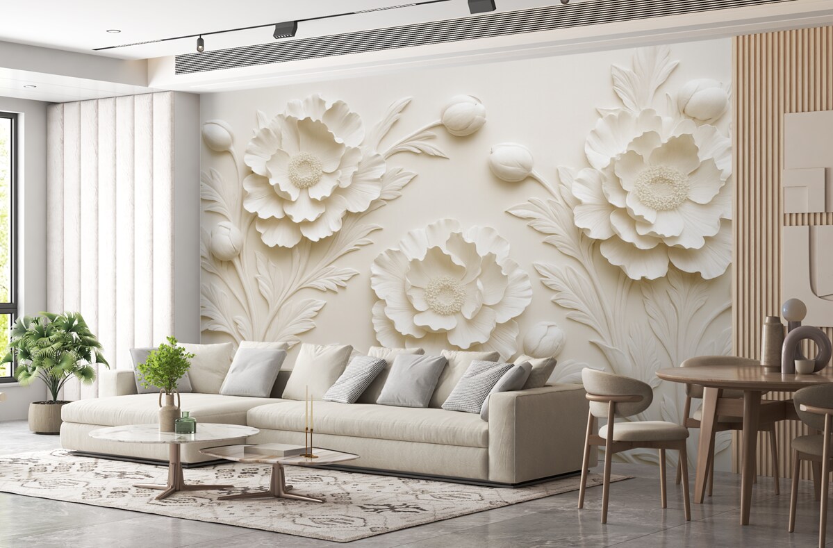 Fototapeta Kwiaty w formie płaskorzeźby w delikatnych odcieniach.