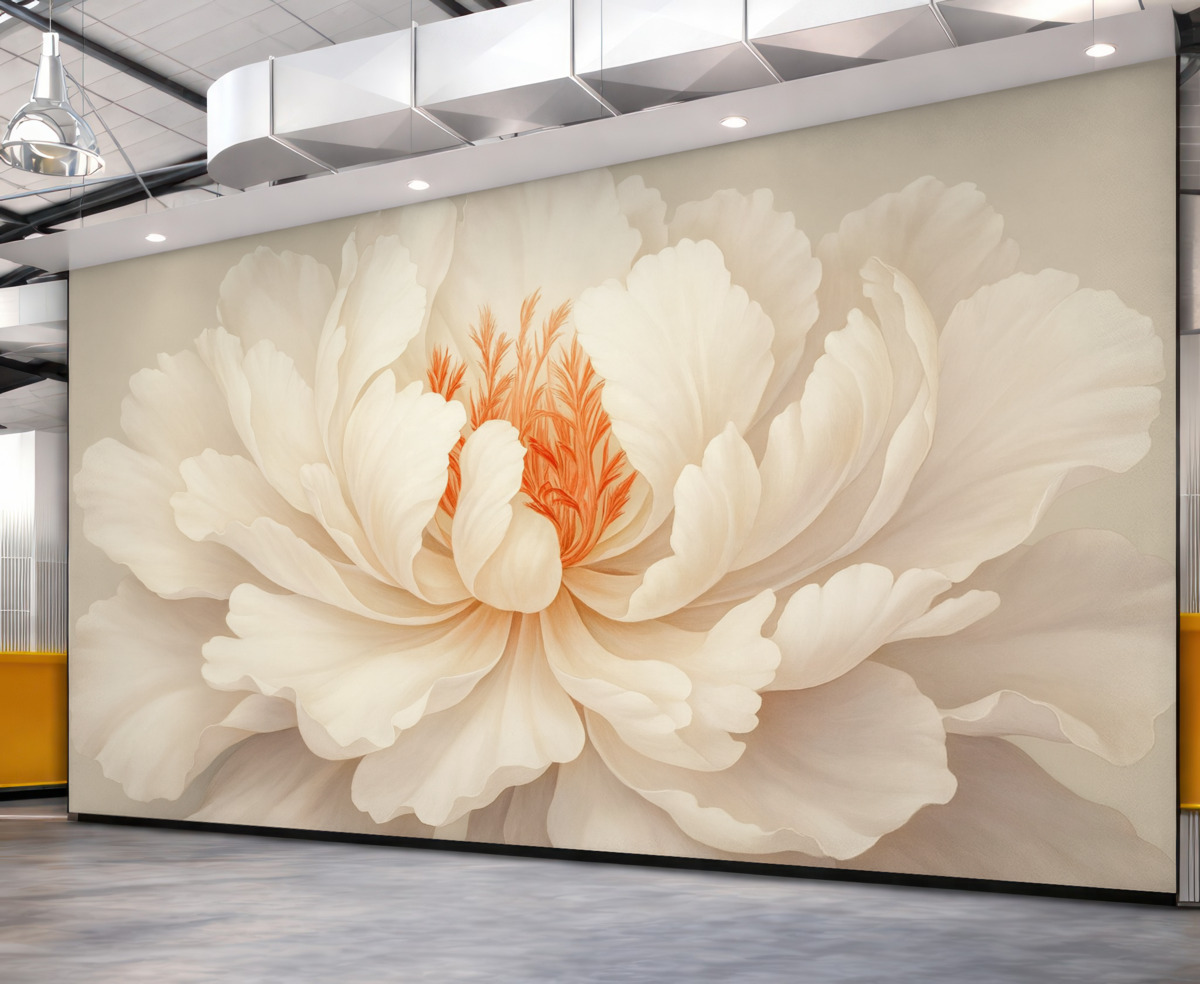 Fototapeta Rozkwitający pączek piwonii w delikatnych odcieniach.