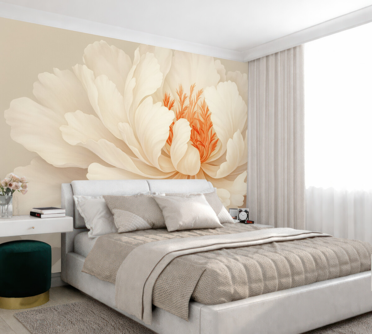 Fototapeta Rozkwitający pączek piwonii w delikatnych odcieniach.