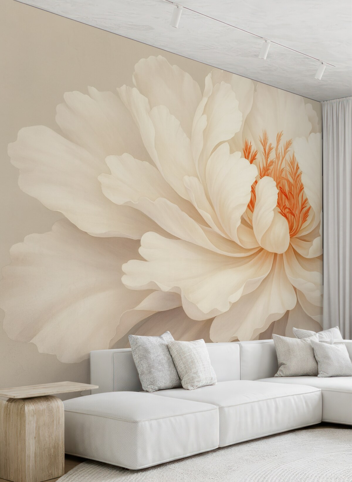 Fototapeta Rozkwitający pączek piwonii w delikatnych odcieniach.