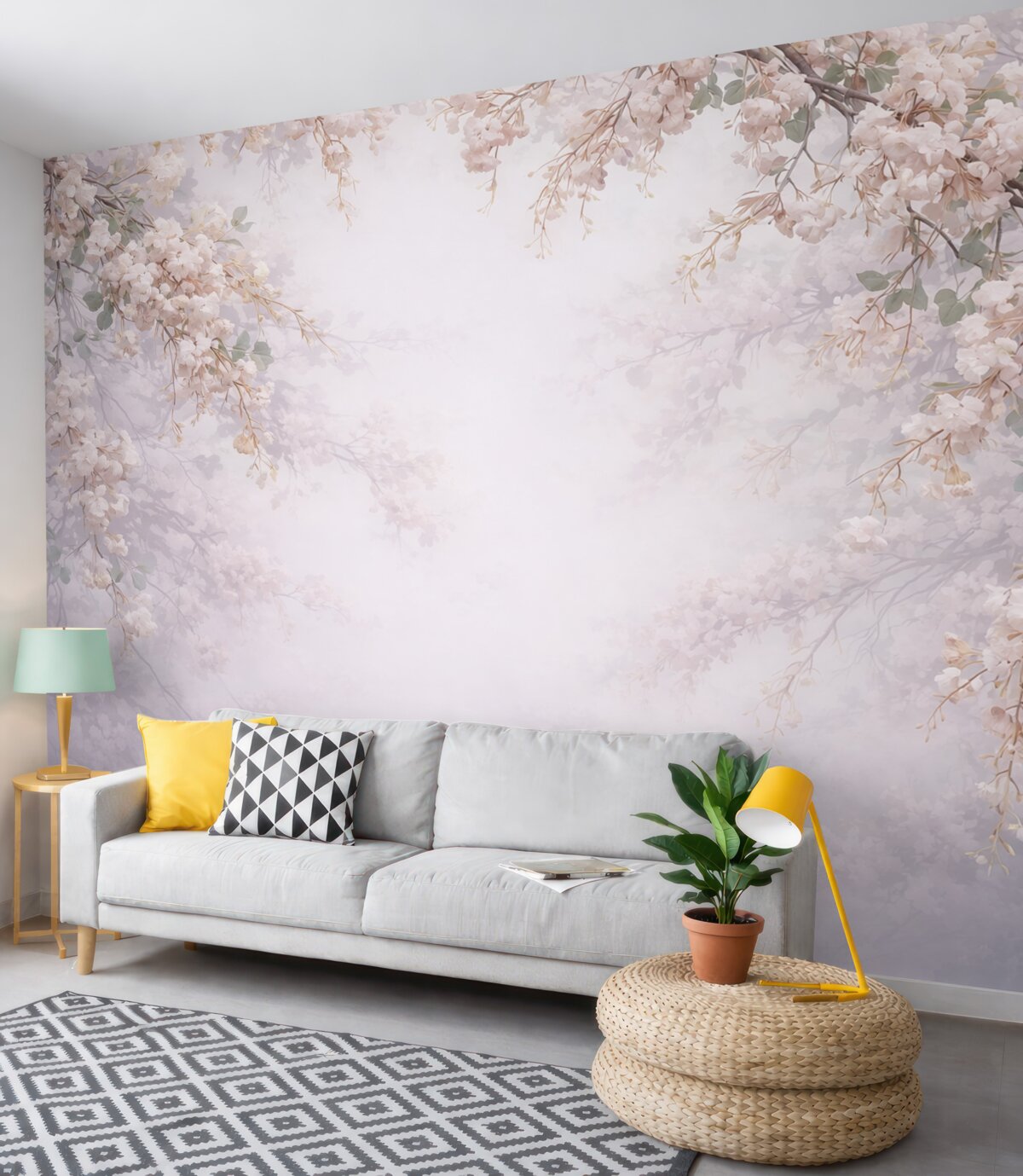 Fototapeta Gałęzie drzewa w rozkwicie w mgle.