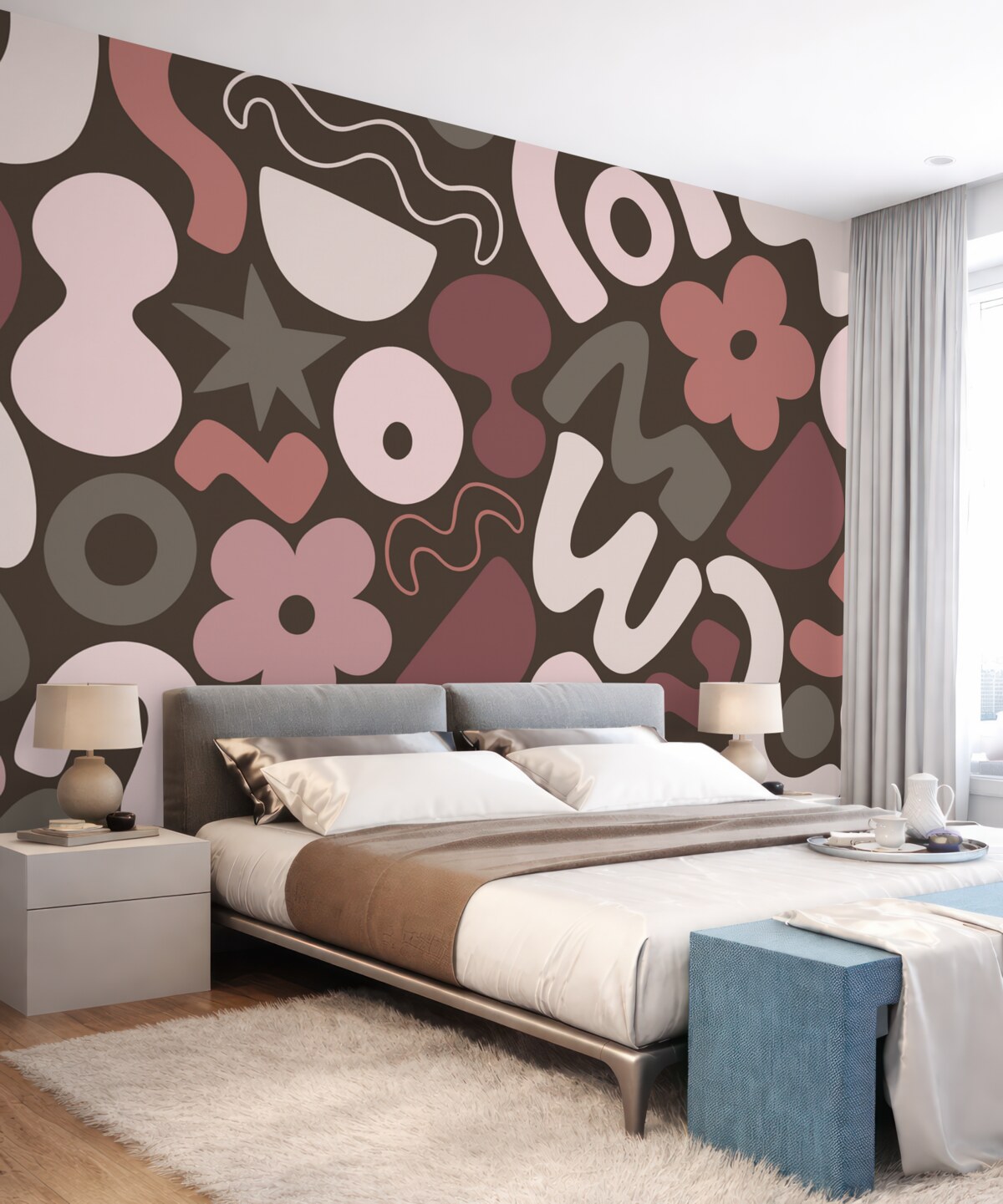 Fototapeta Geometrické kształty, młodzież, abstrakcyjność, ciemnoczerwone tło.