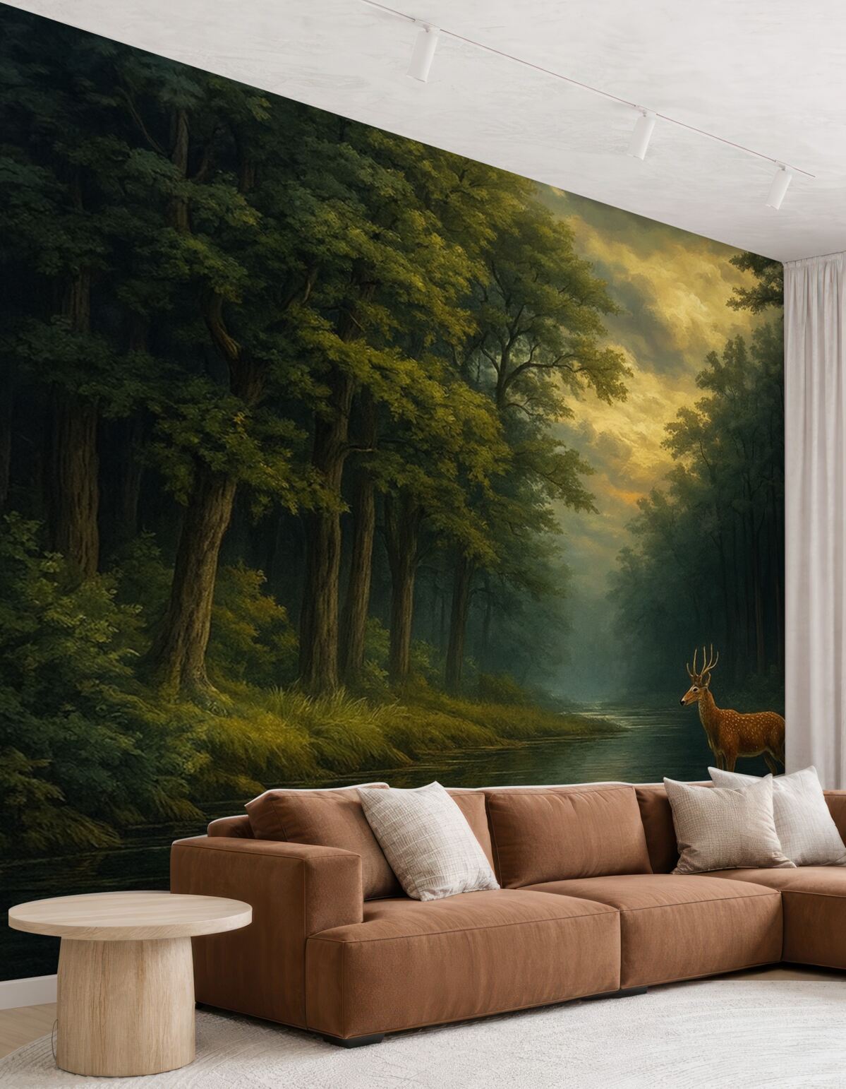 Fototapeta Las z łosiem i strumieniem w stylu holenderskiego malarstwa olejowego.