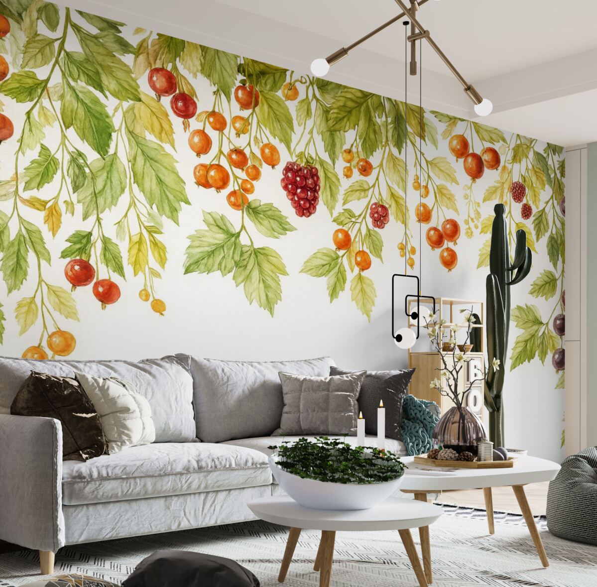 Fototapeta Kiście porzeczek opadające z góry w formie akwareli na jasnym tle.