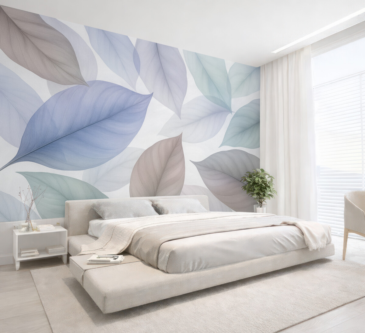 Fototapeta Przezroczyste liście z nerwami w odcieniach błękitu i brązu.