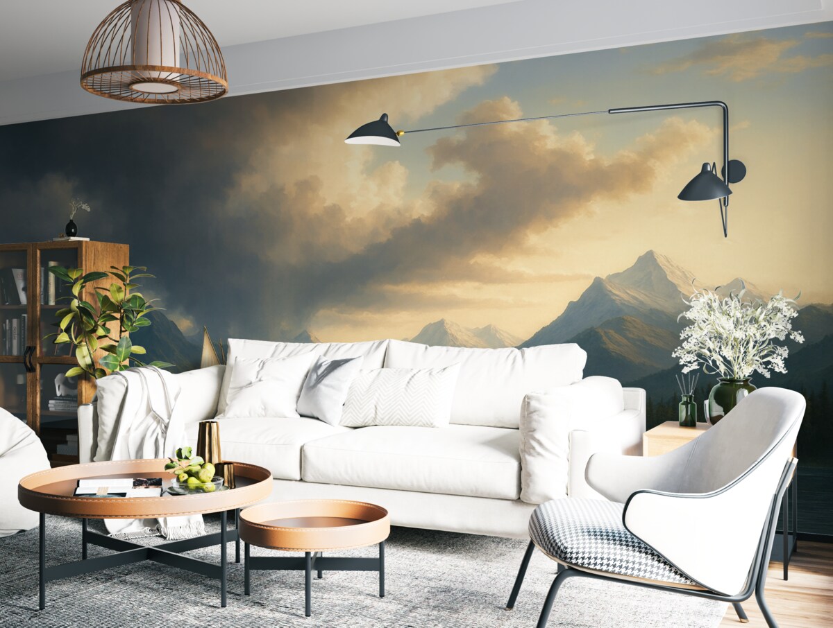 Fototapeta Regaty na jeziorze pod pochmurnym niebem w stylu XIX-wiecznego dzieła olejnego.