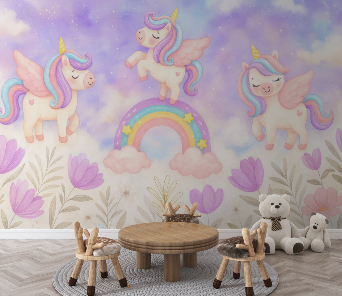 Fototapeta Jednorożce na łuku tęczy.