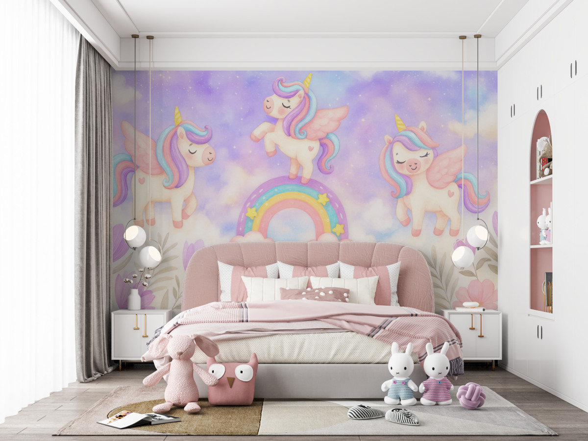 Fototapeta Jednorożce na łuku tęczy.