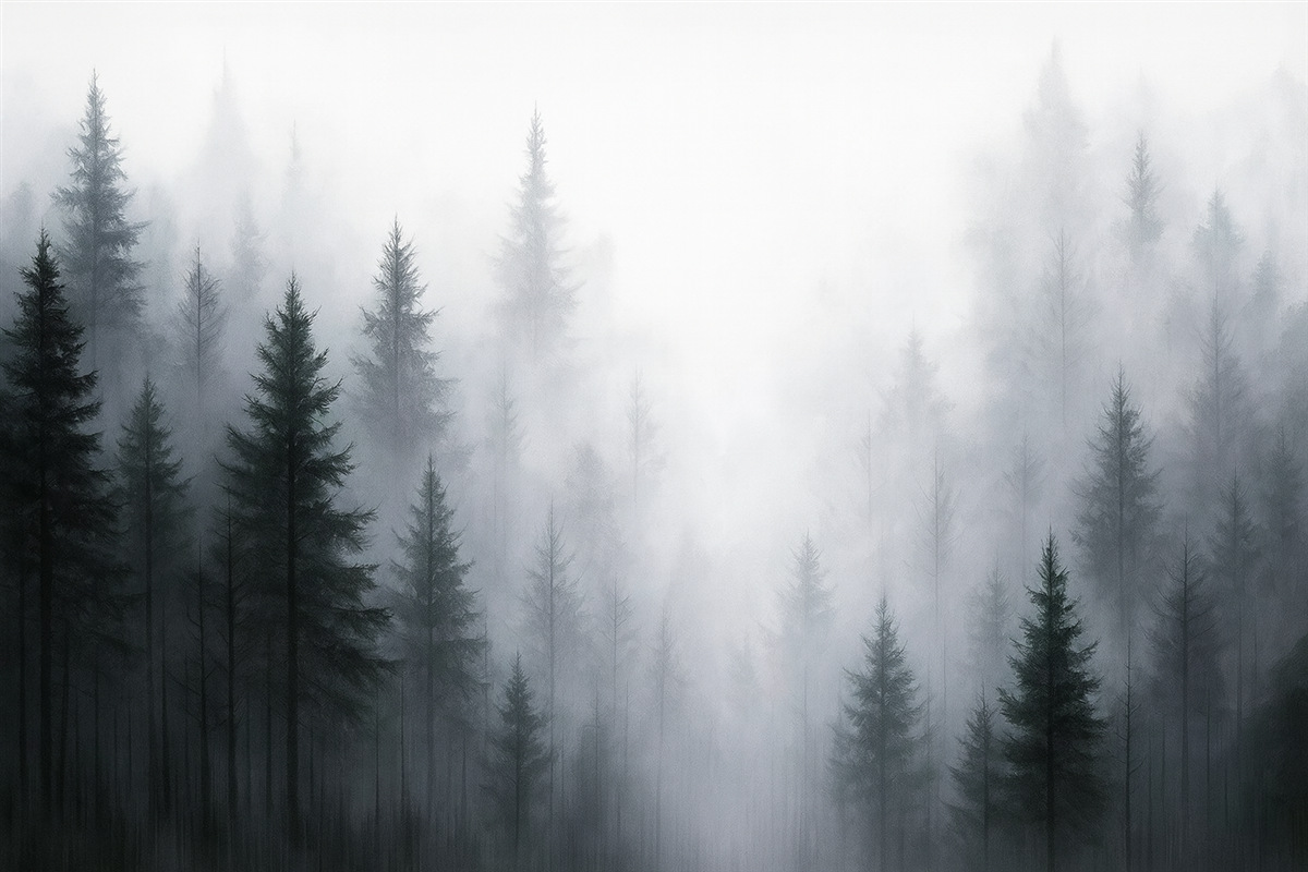 Fototapeta Obraz naśladujący las z drzewami iglastymi.