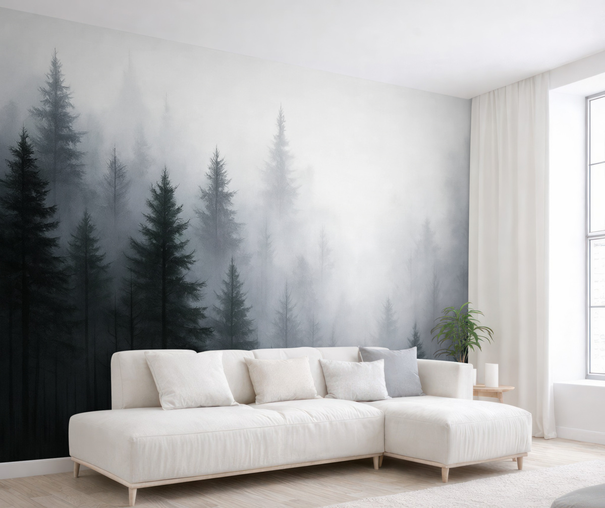 Fototapeta Obraz naśladujący las z drzewami iglastymi.
