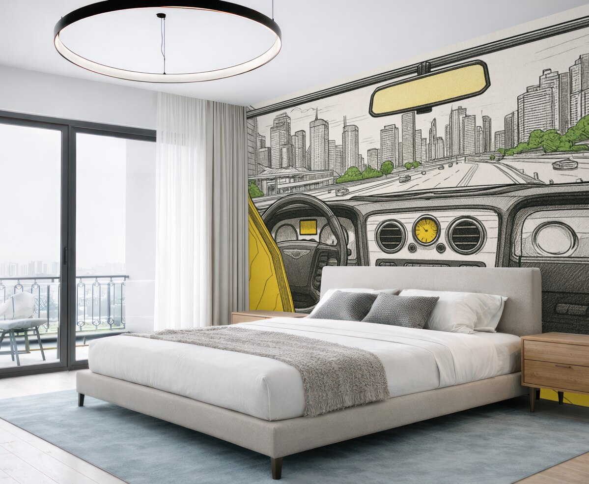 Fototapeta Widok zarysowany z auta.