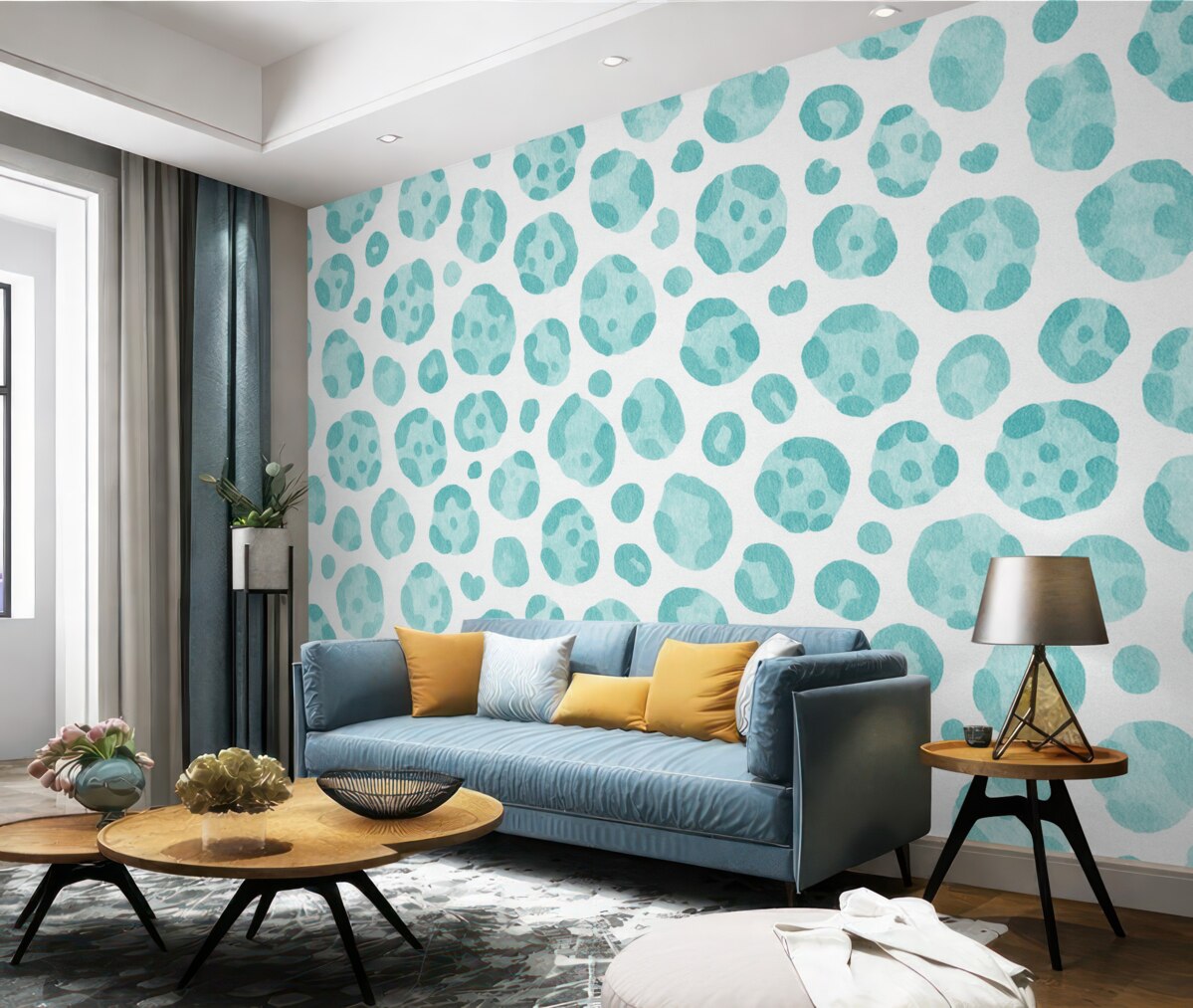 Fototapeta Nadruk w panterę, struktura wełny, odcień niebieski.