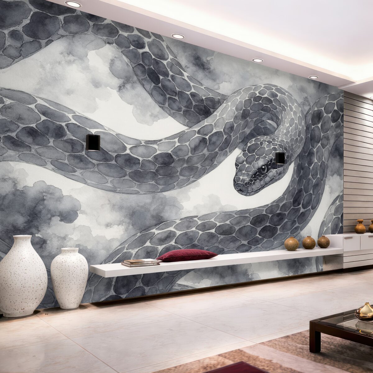 Fototapeta Kształt węża, technika akwarelowa, odcienie niebieskiego.