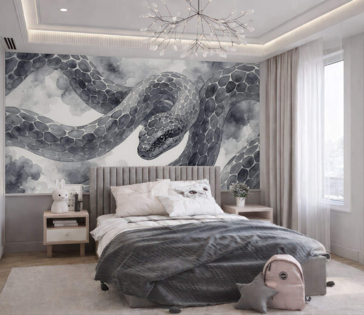 Fototapeta Kształt węża, technika akwarelowa, odcienie niebieskiego.