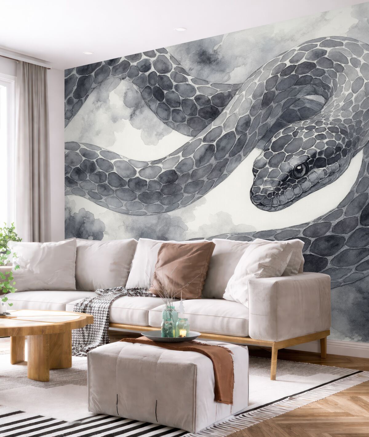 Fototapeta Kształt węża, technika akwarelowa, odcienie niebieskiego.