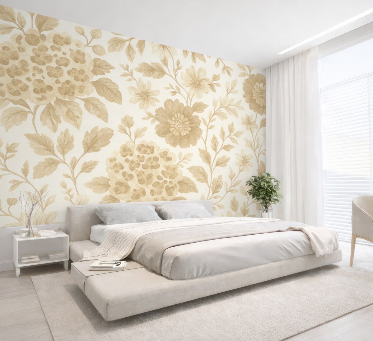 Fototapeta Kwiaty w stylu boho z wzorem lamparta, odcień beżowy.