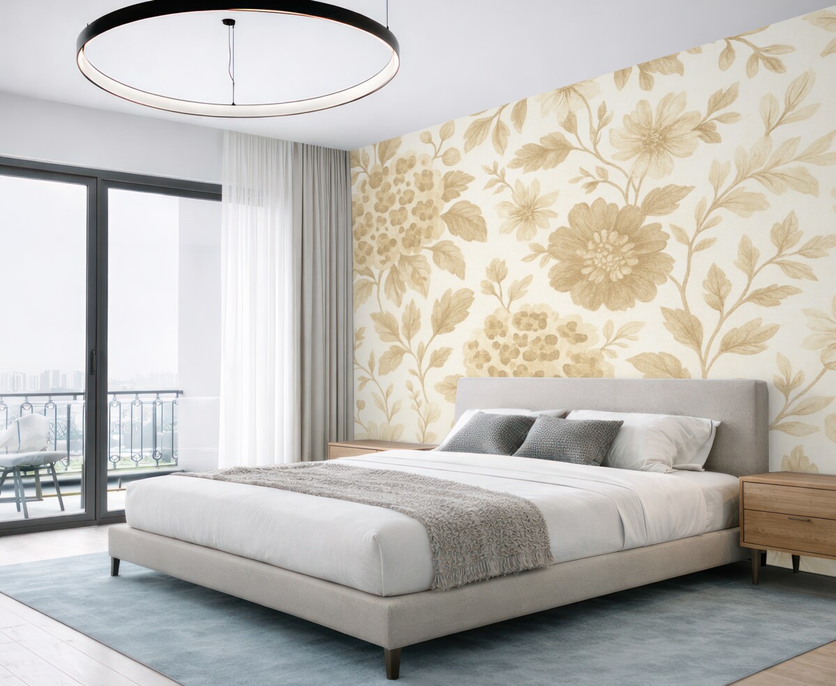 Fototapeta Kwiaty w stylu boho z wzorem lamparta, odcień beżowy.