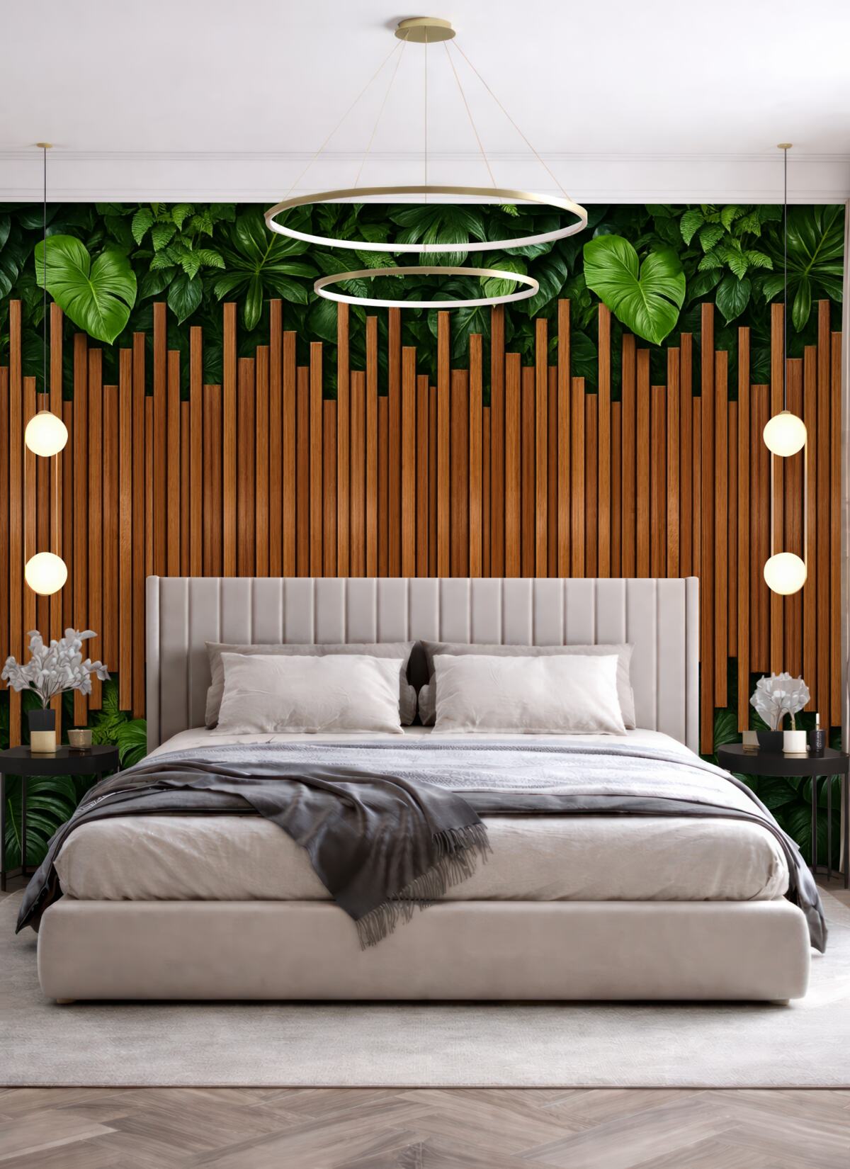 Fototapeta Naśladownictwo drewnianych paneli oraz zielonej ściany.