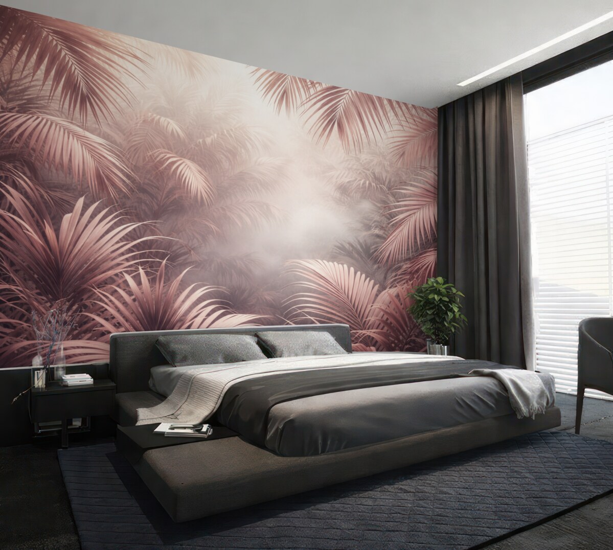 Fototapeta tropikalna dżungla w różowym tonie