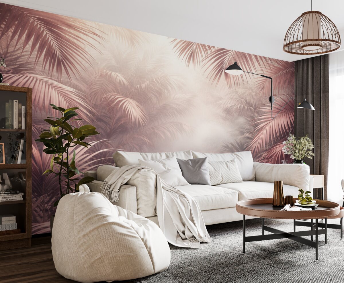 Fototapeta tropikalna dżungla w różowym tonie