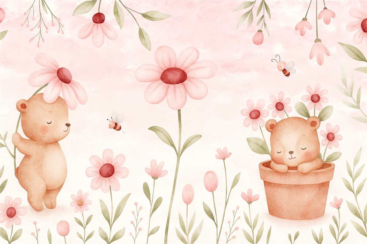 Fototapeta Niedźwiedzie z florą, baśniowe stworzenia.