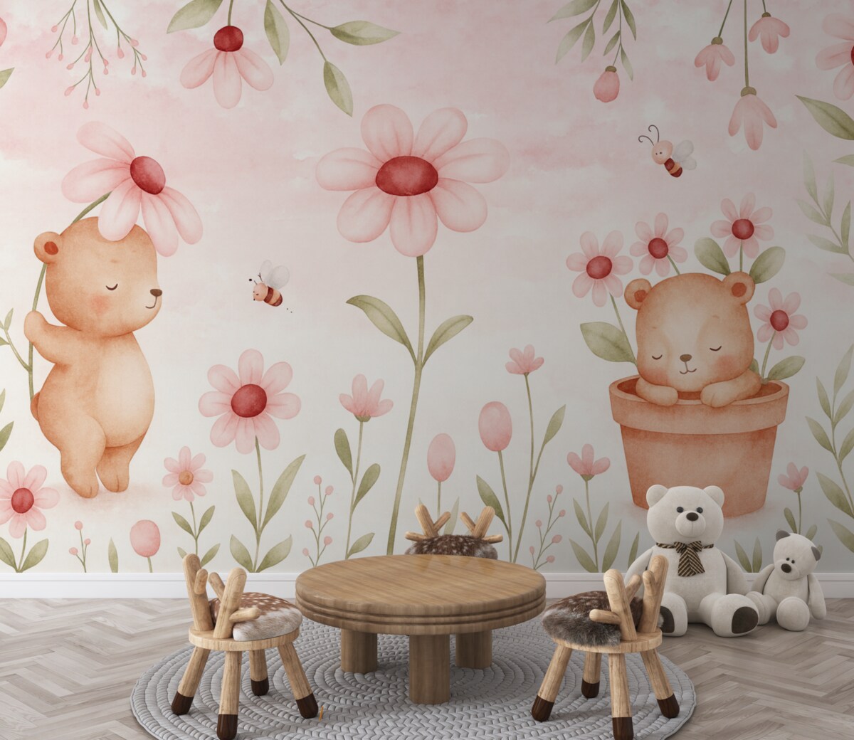 Fototapeta Niedźwiedzie z florą, baśniowe stworzenia.