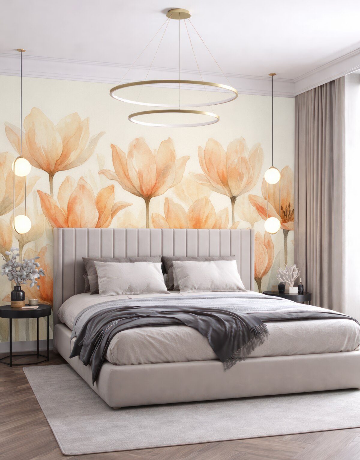 Fototapeta świeże tulipany akwarelowe wyrastające od podstawy