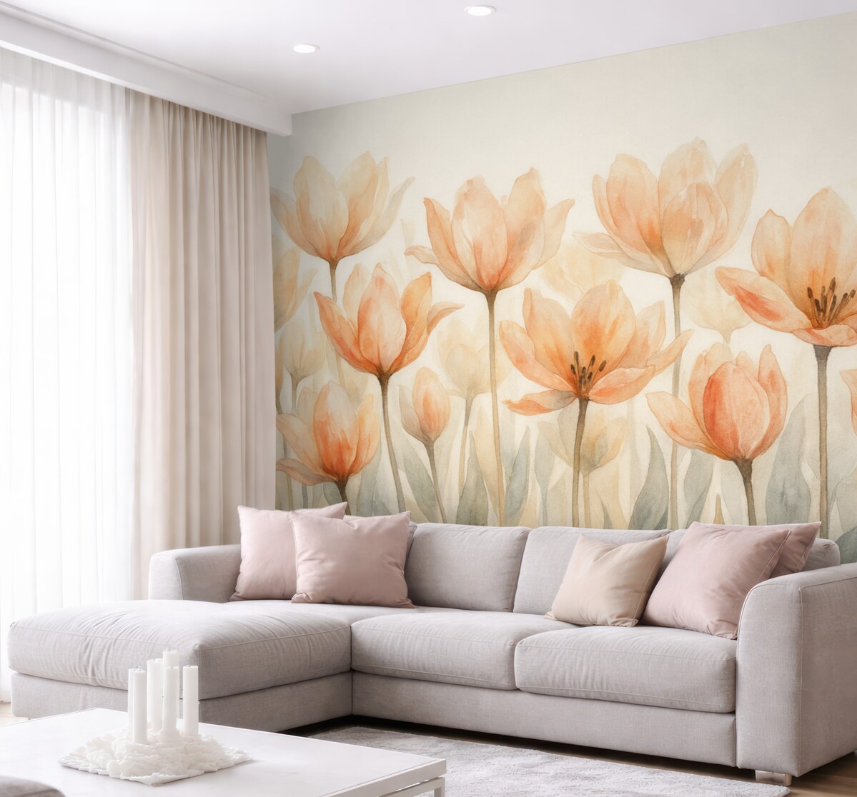 Fototapeta świeże tulipany akwarelowe wyrastające od podstawy