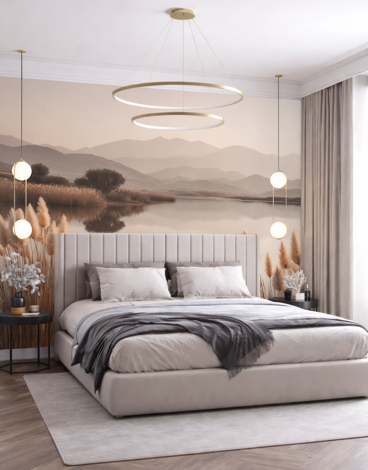 Fototapeta widok na zalew z trawami