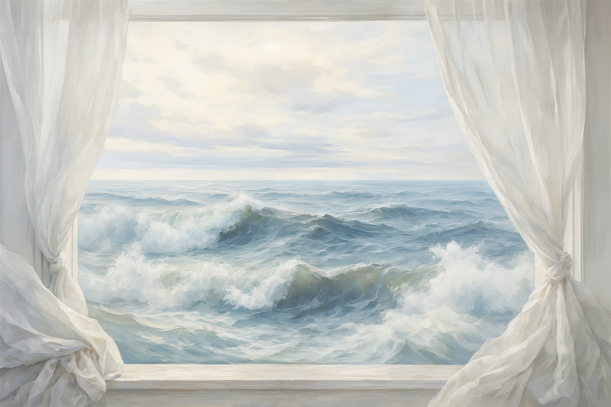 Fototapeta Widok z okna na ocean.