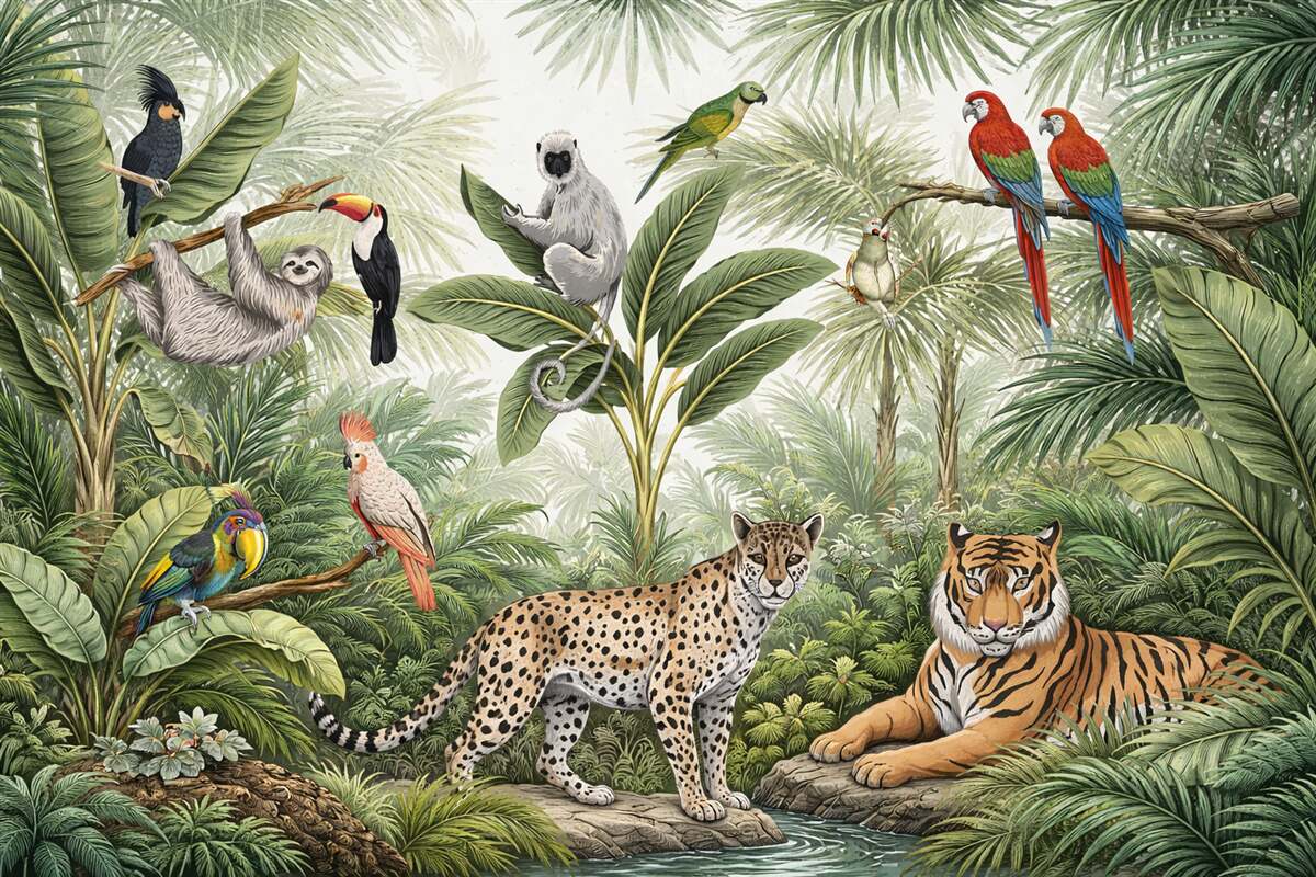 Fototapeta Fauna i ptaki w dżungli.