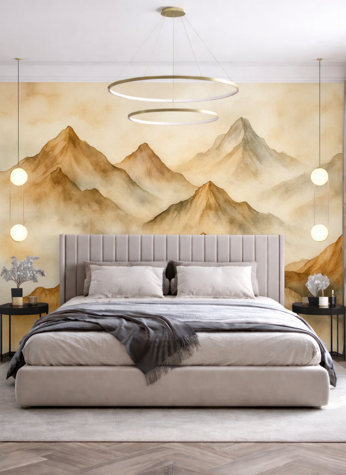 Fototapeta Górskie wzniesienia na pustynnej akwareli, odcień pomarańczowy.