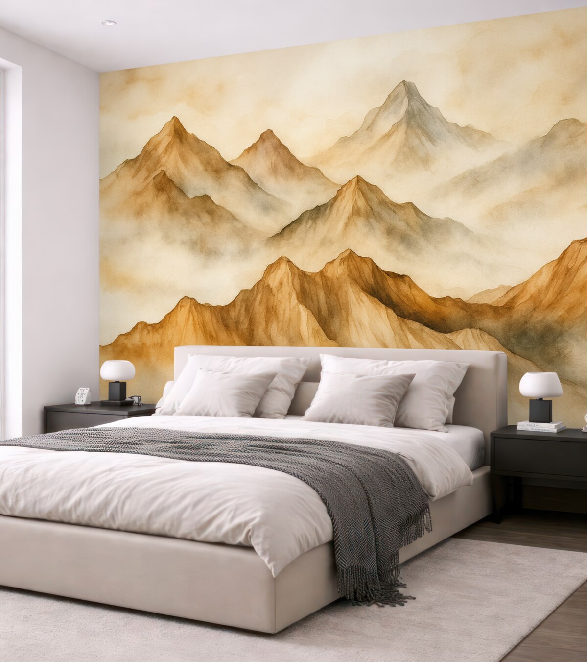 Fototapeta Górskie wzniesienia na pustynnej akwareli, odcień pomarańczowy.