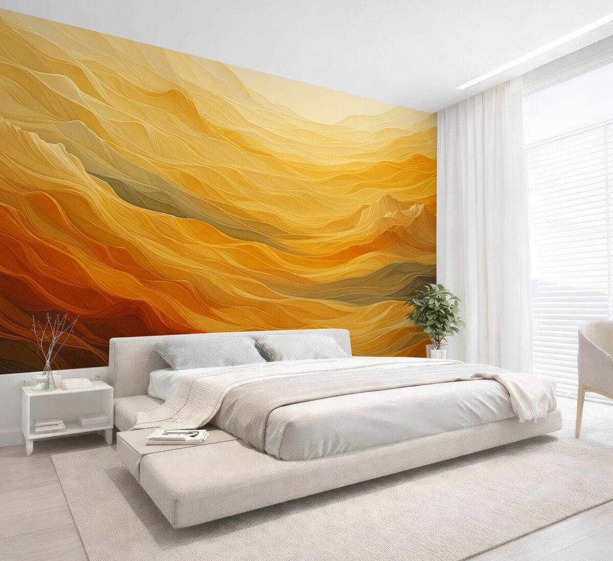 Fototapeta Górskie reliefy oraz wolumetryczne pagórki, odcień pomarańczowy, żółty.