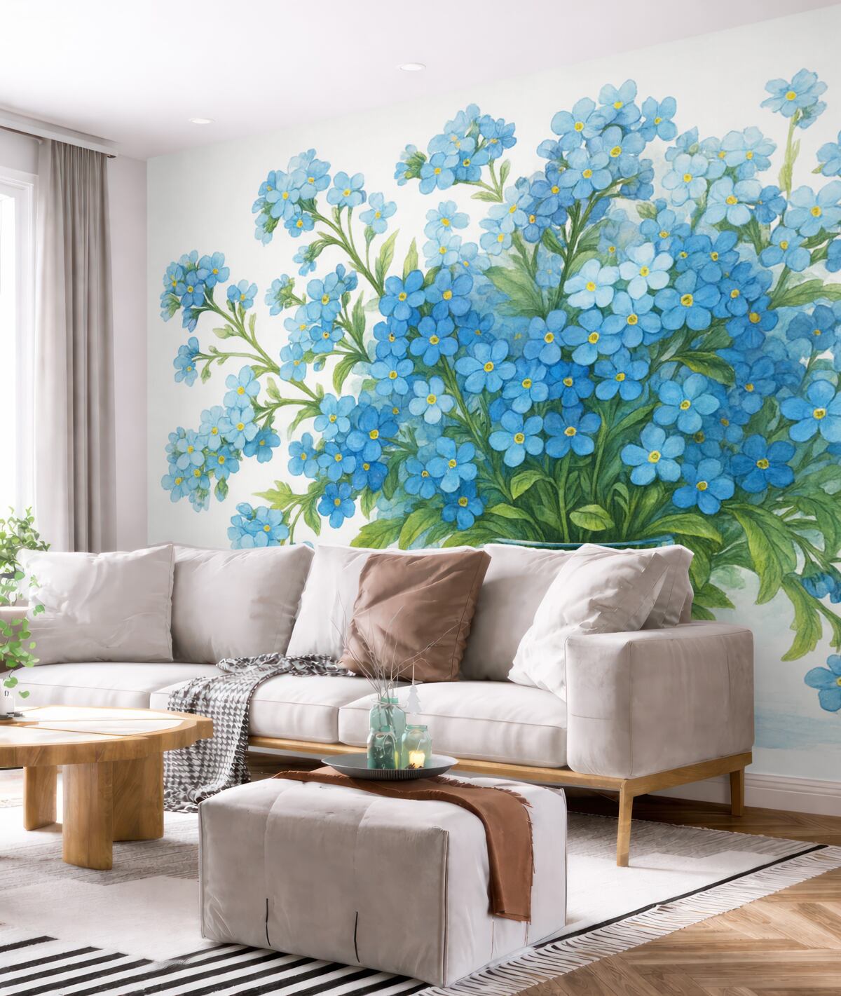 Fototapeta Zbiór akwareli niebieskich dzikich roślin.