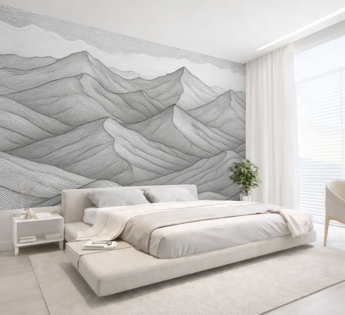 Fototapeta Jednokolorowy rysunek linii górskich.